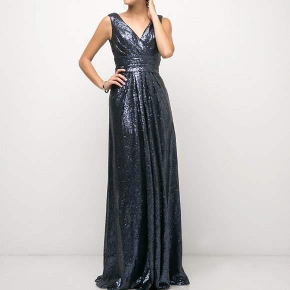 NEW NAVY PROM PARTY EVENING WEDDING MOTHER OF BRIDE Sequin Sheath Dress CD326 - Picture 6 of 6
